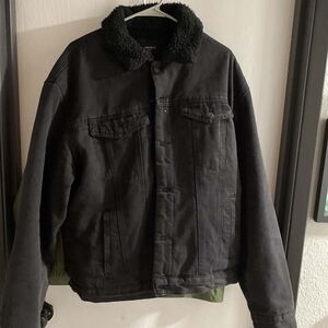 Men's Black Denim Jacket with Sherpa Collar